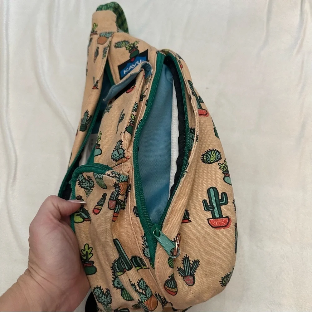KAVU mini rope bag prickle perfect Cactus Print Sling Bag Tan Green 51240